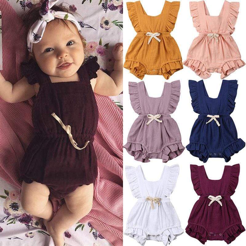 Girl's Clothing Baby Girls Ruffle Solid Color Bodysuit