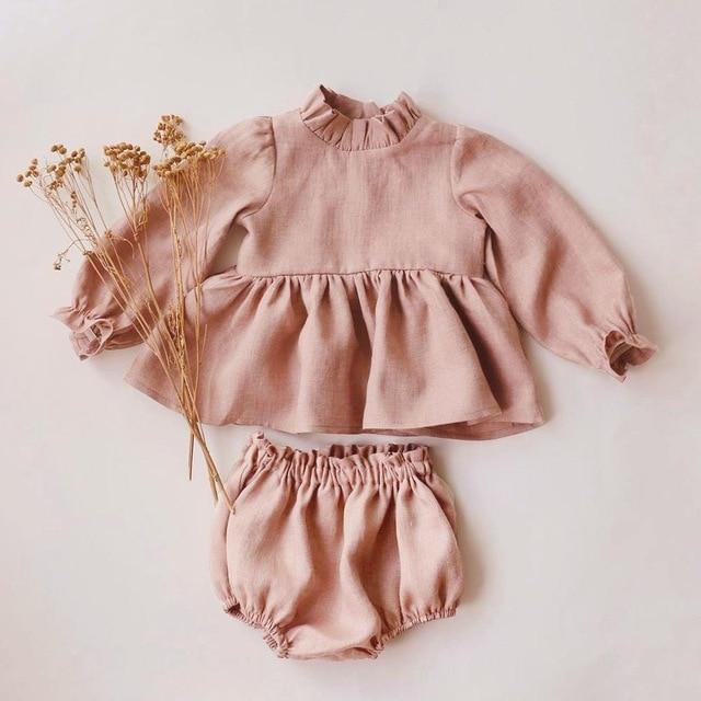 Girl's Clothing Pink Ruffles / 0-6M 60 Baby Long Sleeve Vintage Outfit