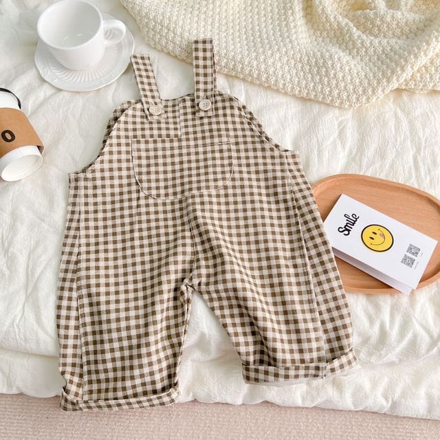 plaid / 6M  66cm Baby Plaid Overalls