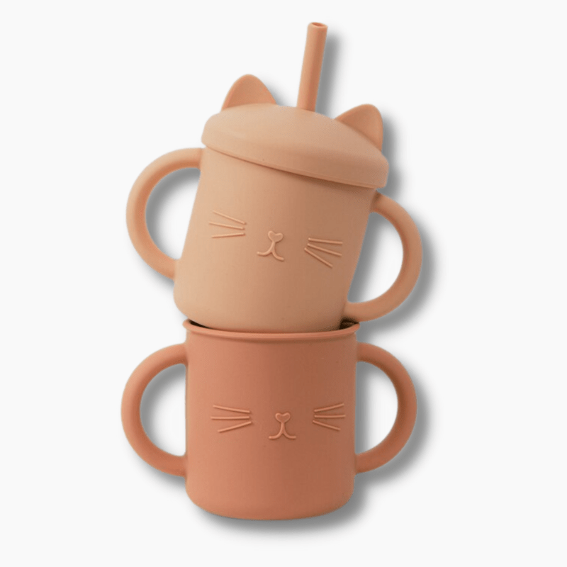 150ml Baby Silicone Sippy Cups Cartoon Cat Shape Baby Feeding Drinkware  Straw Cup Portable Children Snacks Container BPA-Free