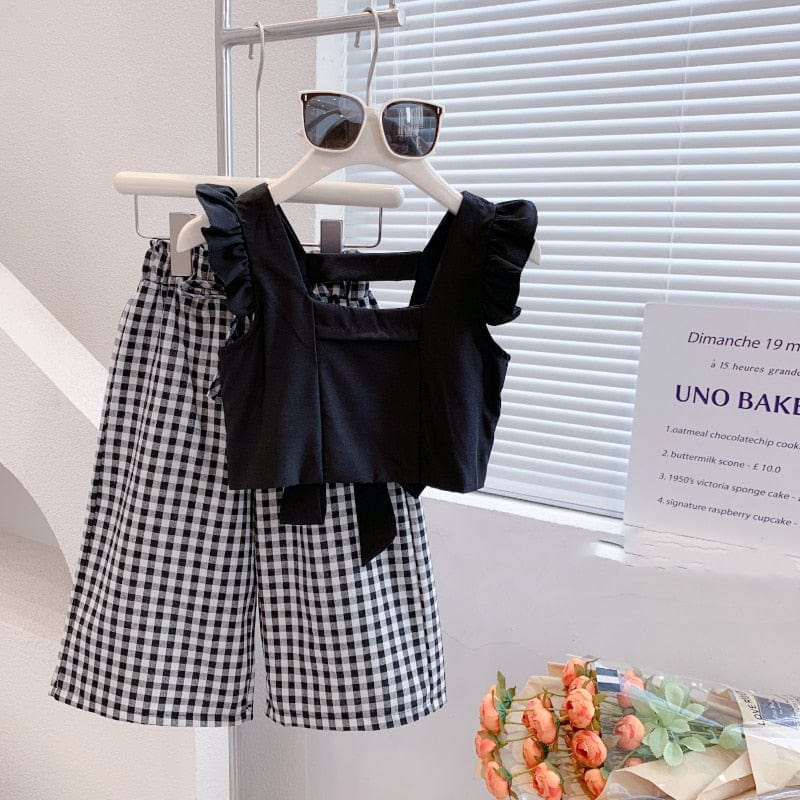 Black / 3T(size 100) Backless Vest Top T-Shirt &amp; Plaid Pants