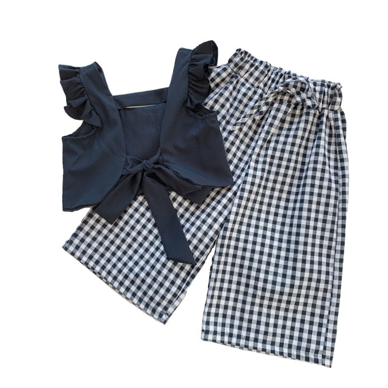 Backless Vest Top T-Shirt & Plaid Pants