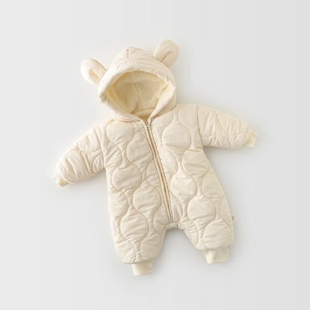 beige / 12M Bear Ear Baby Boys Romper