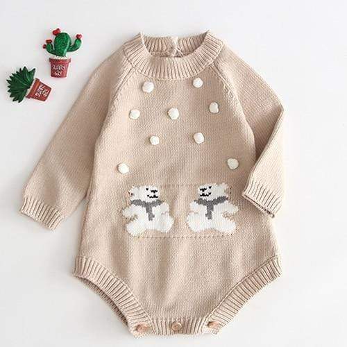 Girl's Clothing Beige / 6M Bear Romper