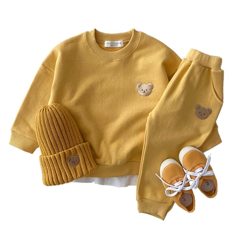 Girl's Clothing bear round neck sweatshirt suit