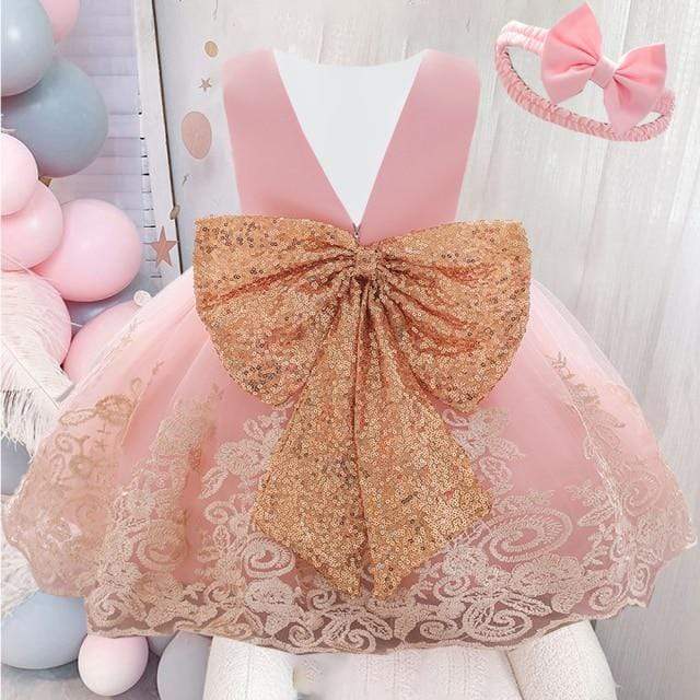 Girl's Clothing peach pink / 12M Big Bow Baby Girl Dress