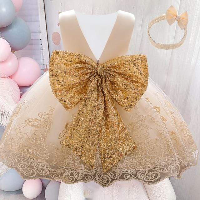 Baby Girl Big Bow Back Party Dress, Champagne / 10T Baby Girl Big Bow Back Party Dress, Champagne / 10T