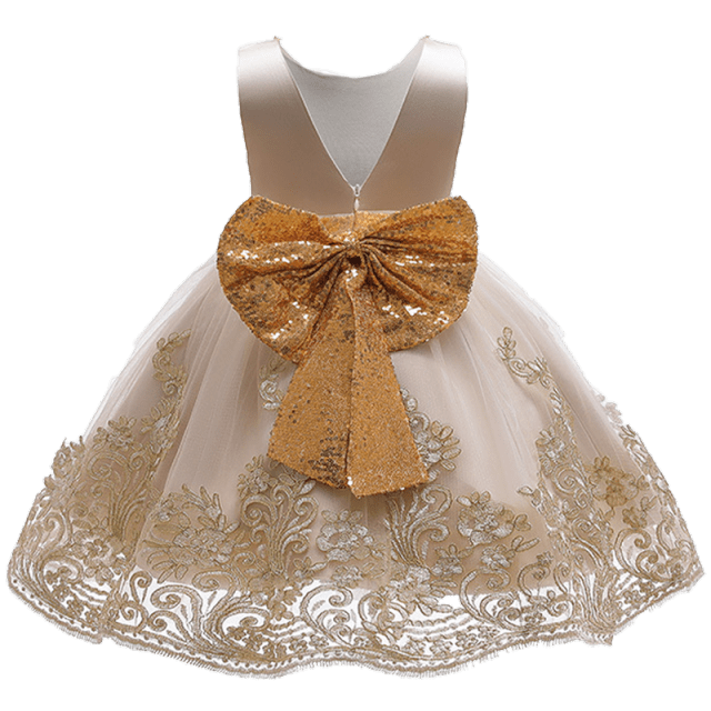 Baby Girl Big Bow Back Party Dress, Champagne / 12M Baby Girl Big Bow Back Party Dress, Champagne / 12M
