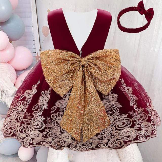 Girl's Clothing dark red / 6M Big Bow Baby Girl Dress