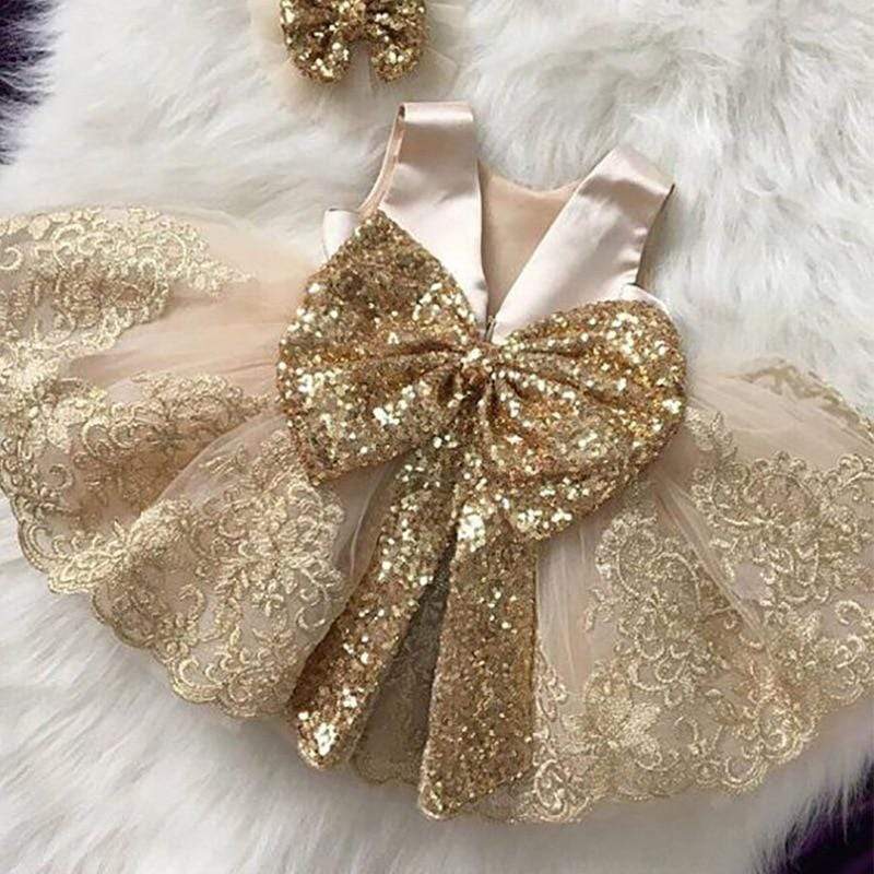 Baby Girl Big Bow Back Party Dress, Champagne / 12M Baby Girl Big Bow Back Party Dress, Champagne / 12M