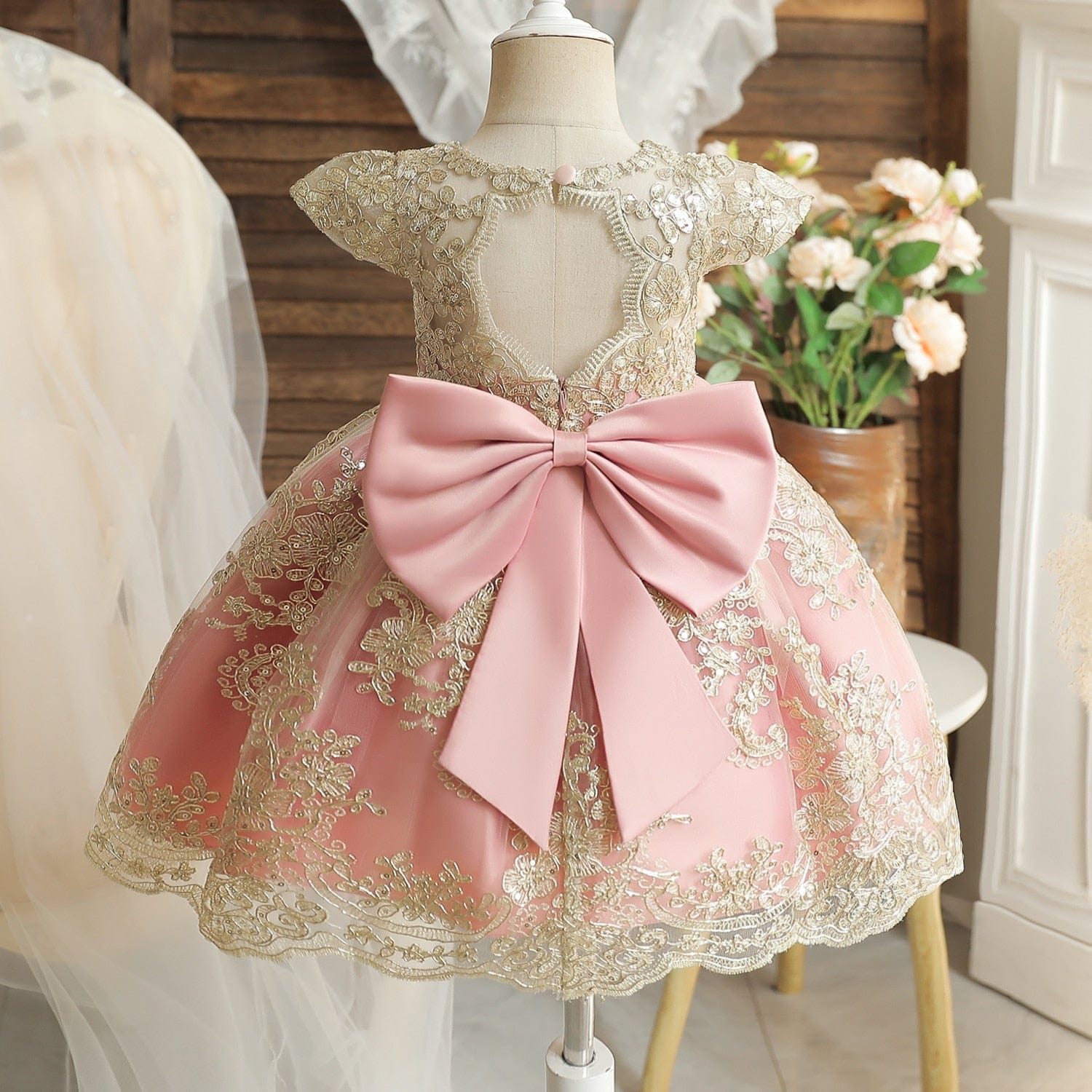 chinese dress ladies 2Bunnies Girls' 12M-12yr Rose Lace Tulle Long Sleeve Maxi Flower Girl –  2BUNNIES main image 0