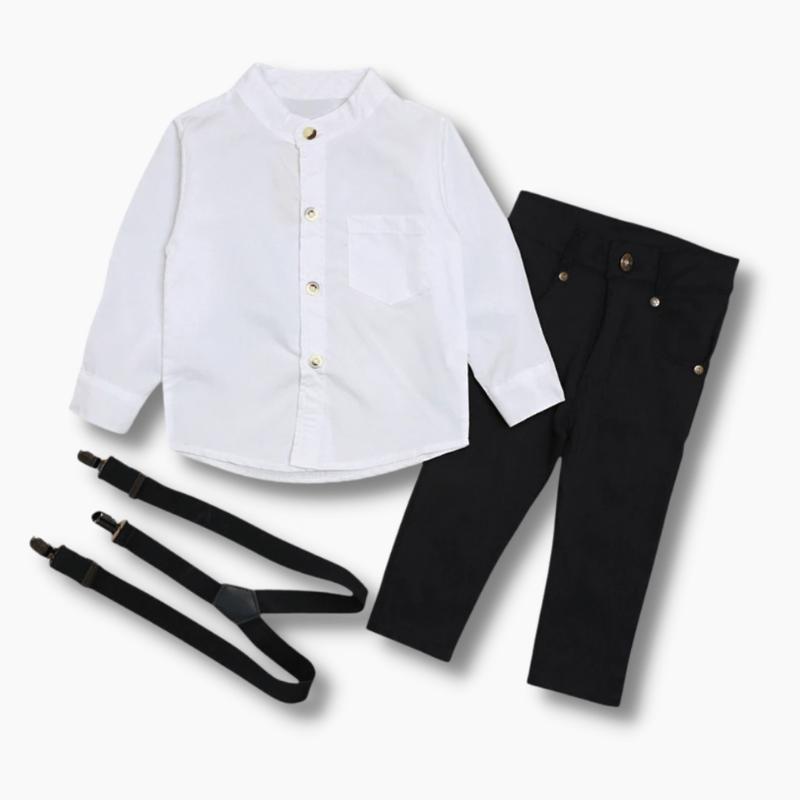 Boy's Clothing Black and White Boy Suspenders and Bowtie Outfit