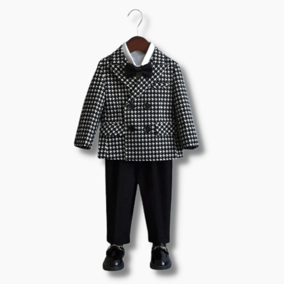Black and White Check Boy Formal Suit