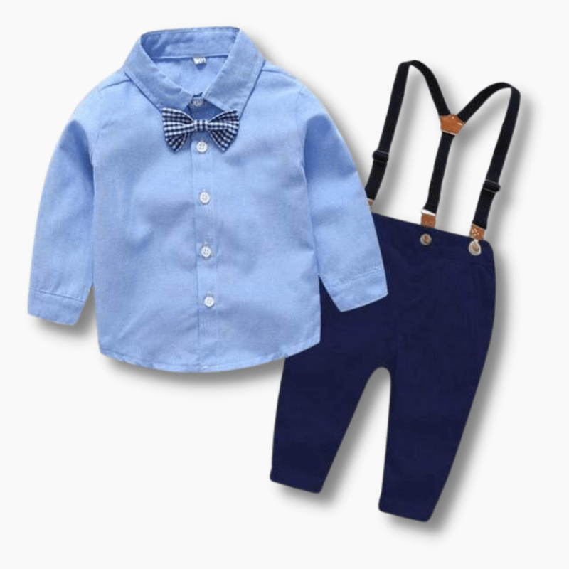 Boy's Clothing Blue Shirt and Suspenders Outfit
