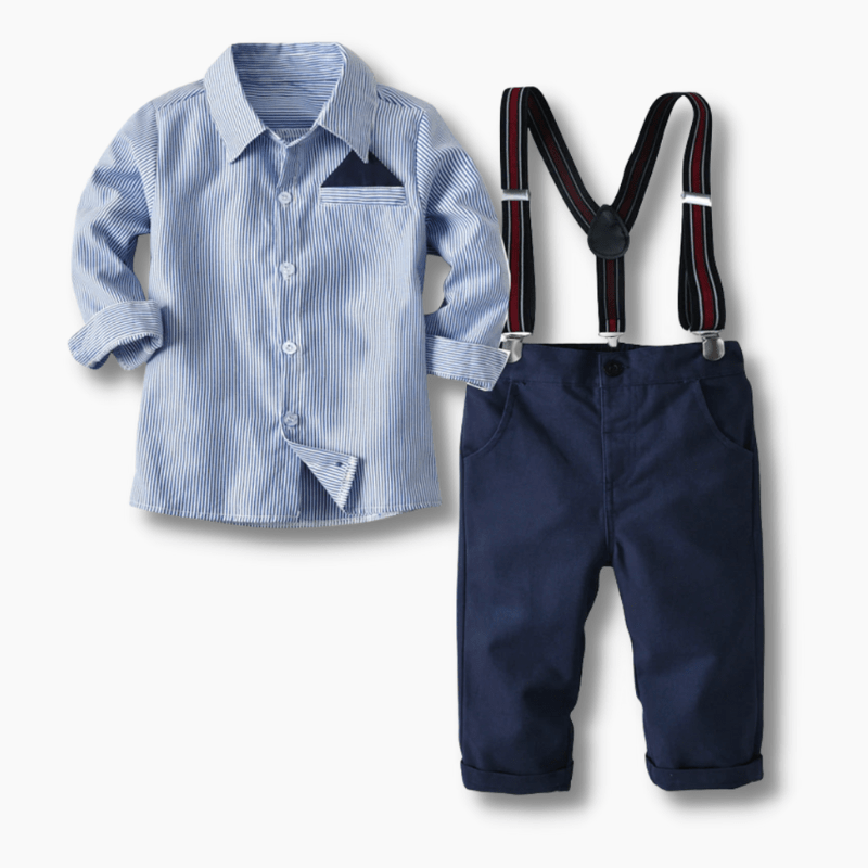 Boy's Clothing Blue Striped Boy Suspender Outfit
