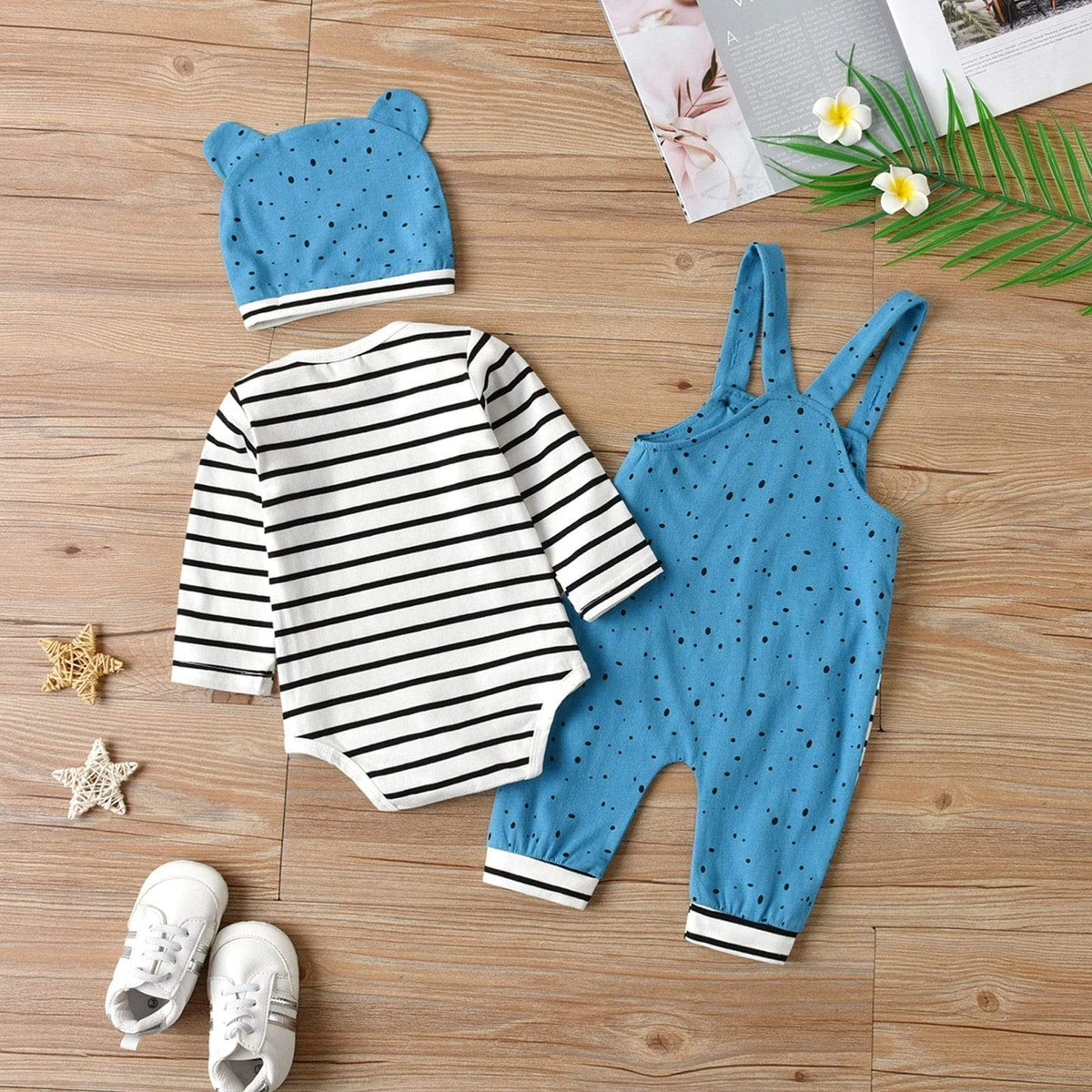 Boy's Clothing Blue Suspender Trousers and Cap