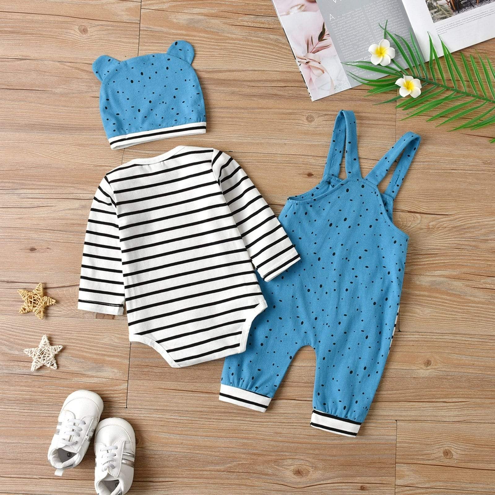 Boy's Clothing Blue Suspender Trousers and Cap