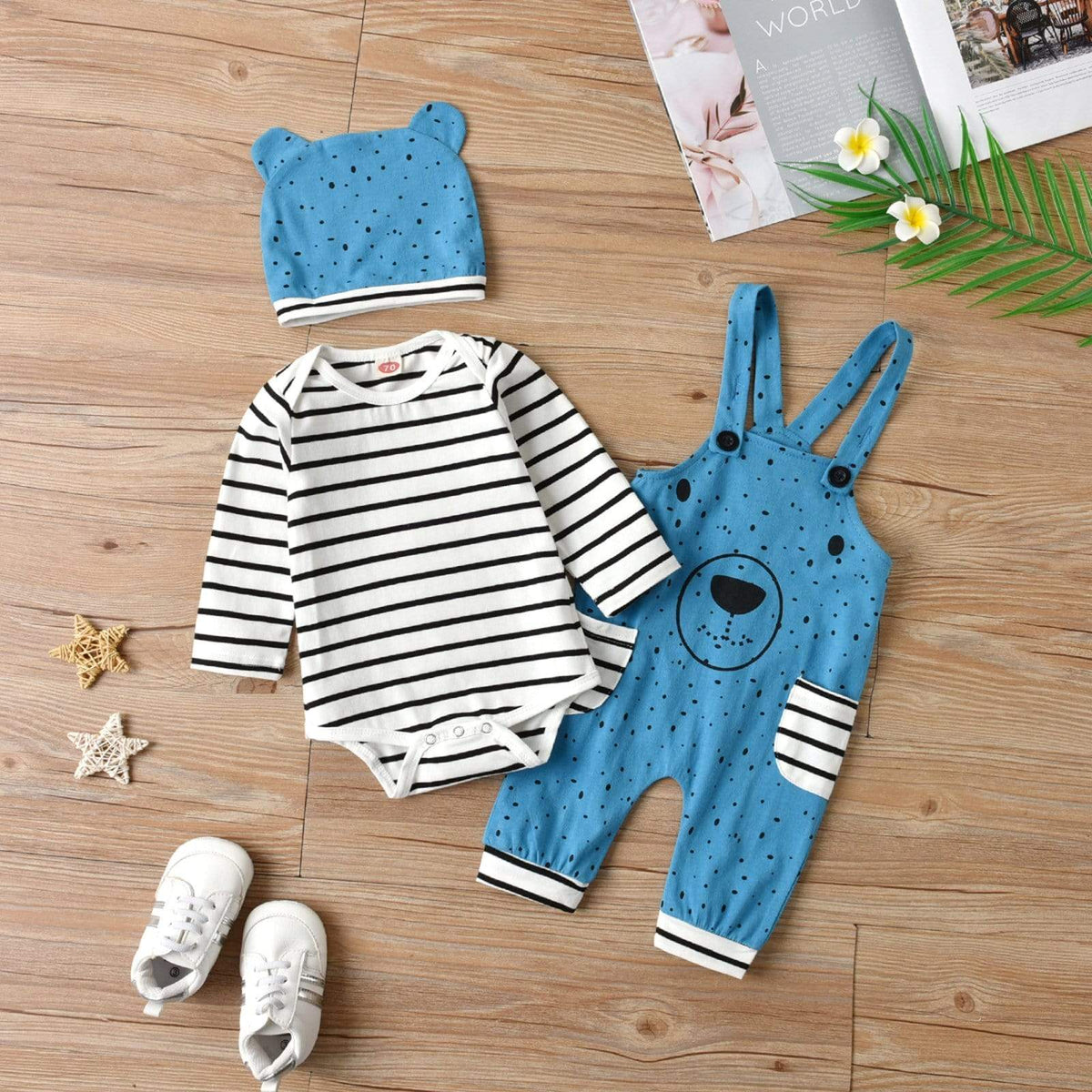 Boy's Clothing 12M Blue Suspender Trousers and Cap