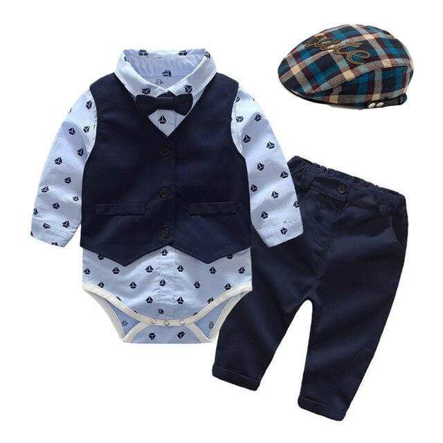 Boy's Clothing Blue Set A / 6M Blue Tuxedo Baby Romper Outfit