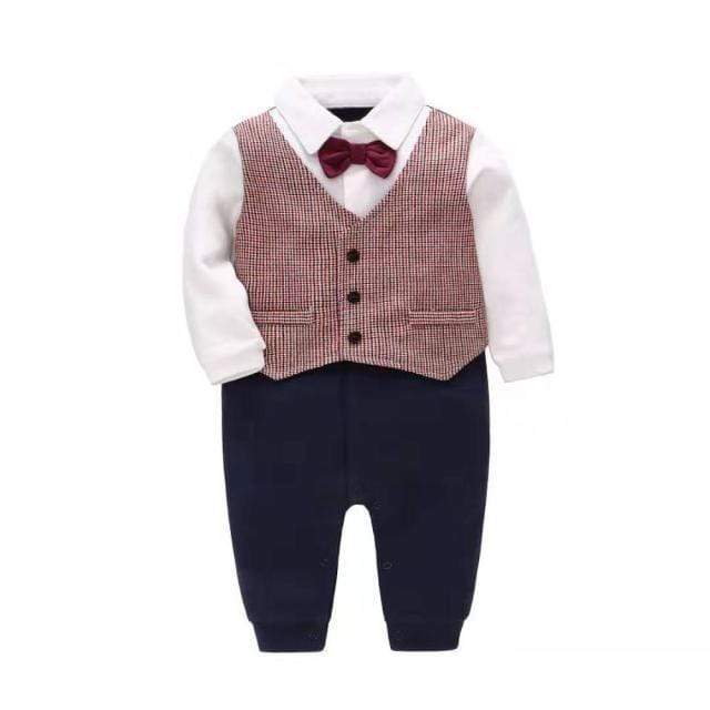 Boy's Clothing Red Checkered / 24M Bowtie Gentlemen Romper