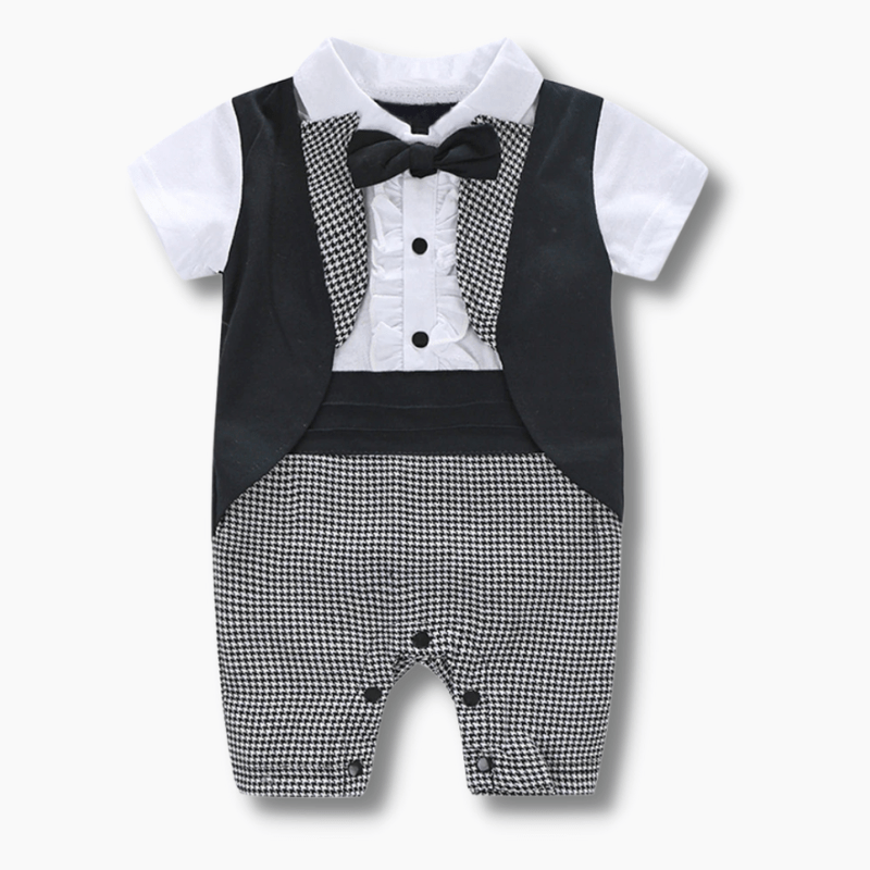 Boy's Clothing Bowtie Plaid Swallowtail Jumpsuit
