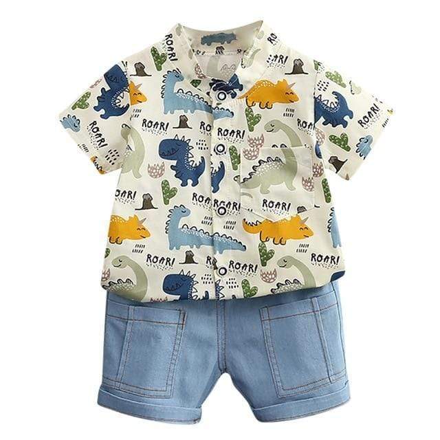 Boy's Clothing White Blue / 1-2T Boy Dinosaur Print Outfit