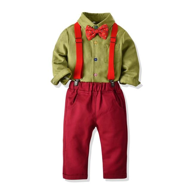 Green / 5 Formal Shirt Tops+Suspender Pants 2PCS