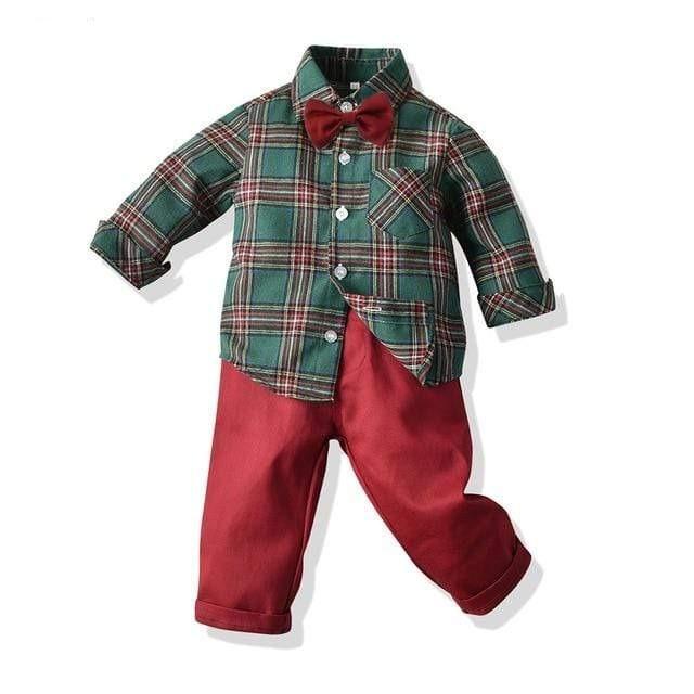 Red / 2T Formal Shirt Tops+Suspender Pants 2PCS