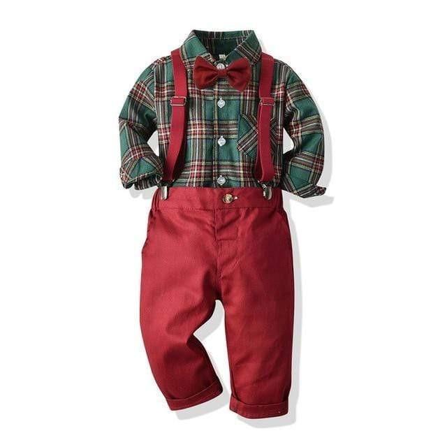 Red 1 / 5 Formal Shirt Tops+Suspender Pants 2PCS