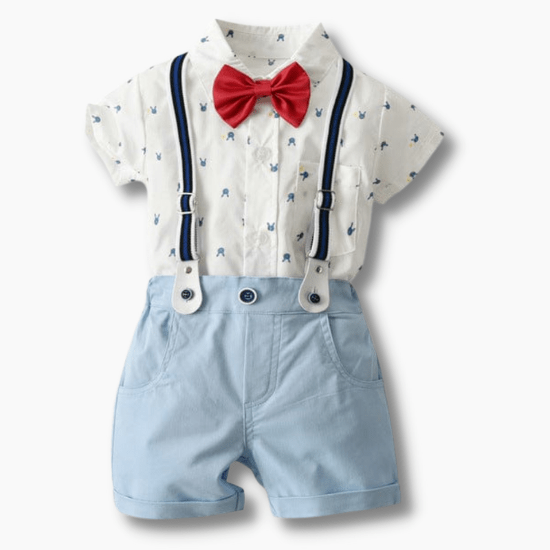 Boy Sky Blue Suspender Shorts Outfit