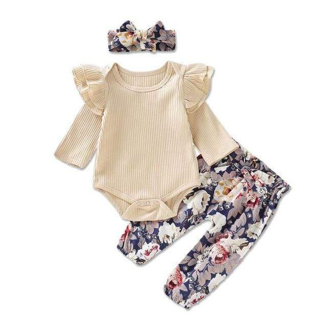Girl's Clothing A / 6M Butterfly Sleeve Romper Floral Pant Outfit