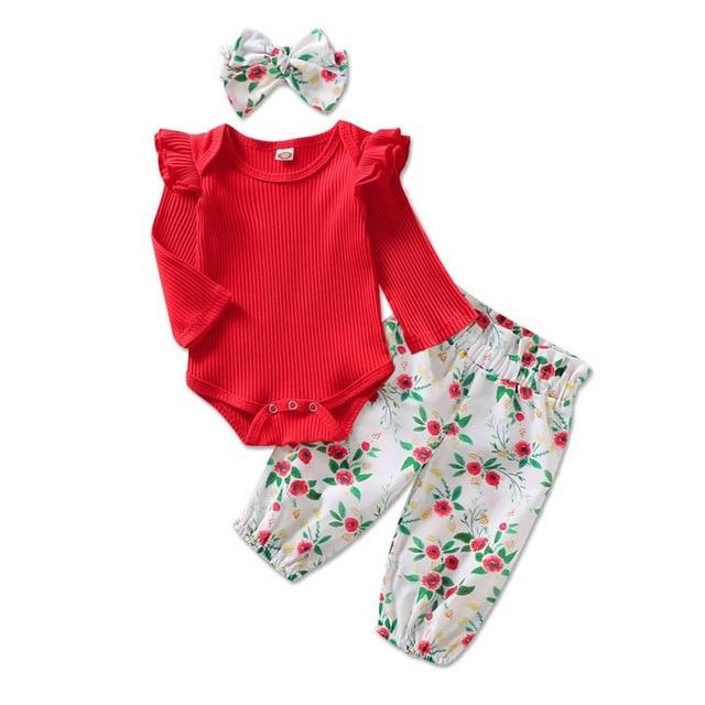 Girl's Clothing D / 6M Butterfly Sleeve Romper Floral Pant Outfit