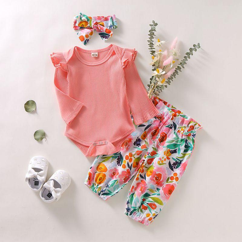 Girl's Clothing Butterfly Sleeve Romper Floral Pant Outfit