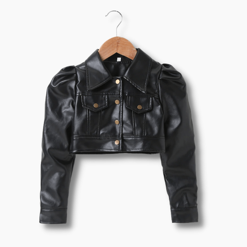 Girl&#39;s Clothing Button Front PU Leather Jacket