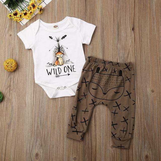 Girl's Clothing White Romper &amp; Brown Pants / 18M Cartoon Animal Print Romper