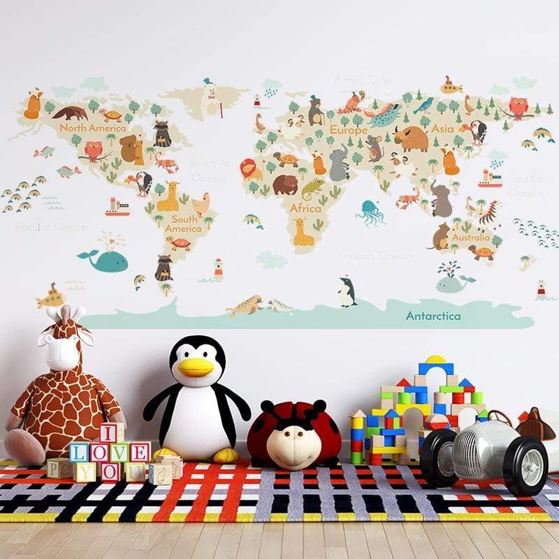 Accessories Cartoon Animals Map Wall Sticker