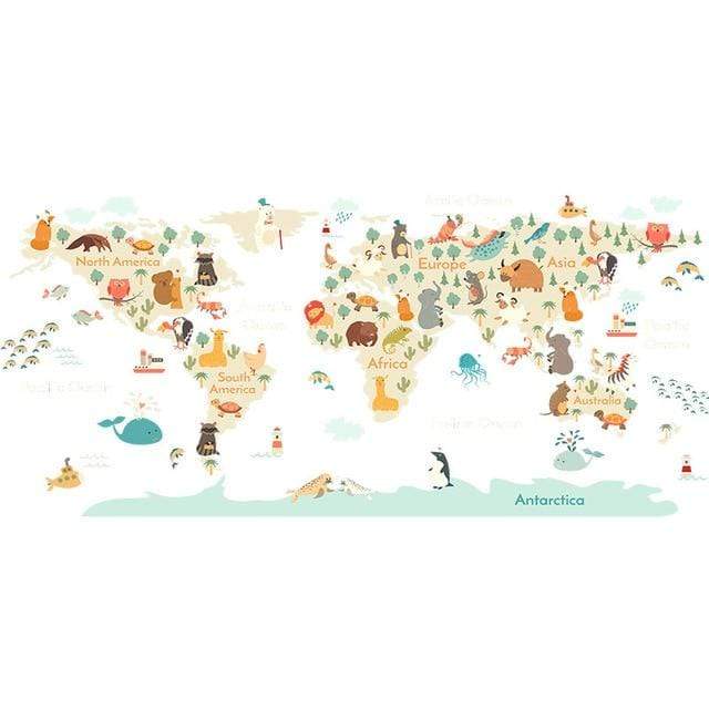 Accessories Cartoon Animals Map Wall Sticker