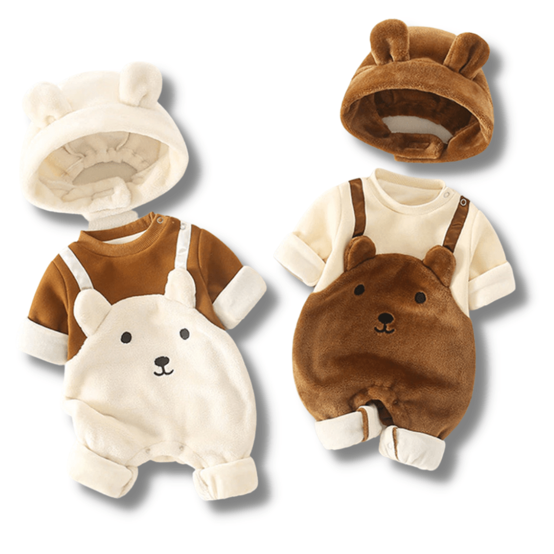 Cartoon Bear Baby Romper with Hat