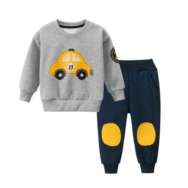 TZ216grey / 9T Cartoon Car Pattern Outfit