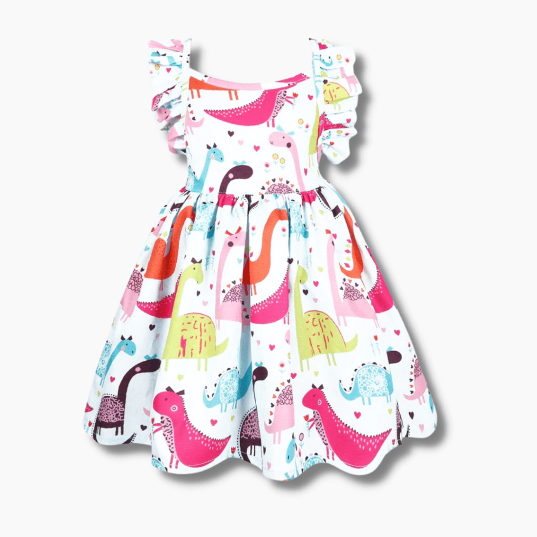 Cartoon Dinosaur Print Dress, Sky Blue / 2T