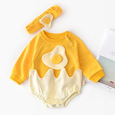 H027 yellow / 3M Cartoon Egg Long-Sleeved Romper