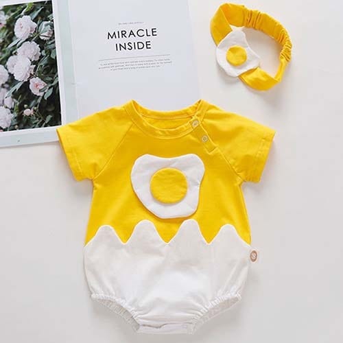 h8807  yellow / 3M Cartoon Egg Long-Sleeved Romper