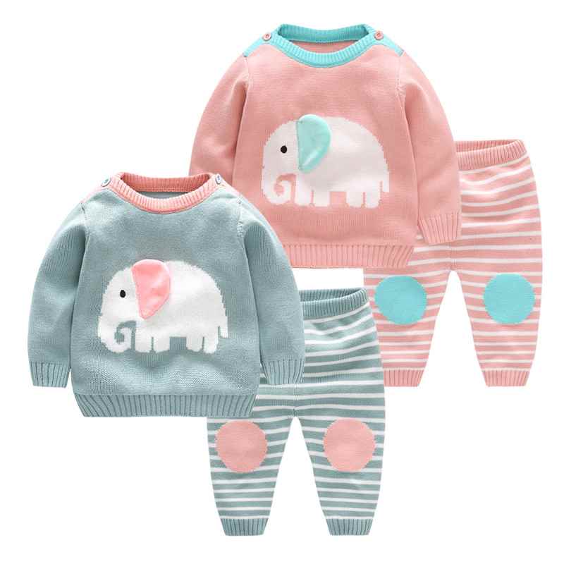 Boy's Clothing Cartoon Elephant Sweater Set