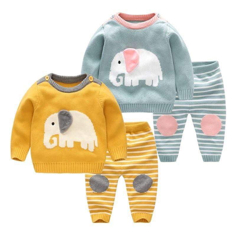 Boy's Clothing Cartoon Elephant Sweater Set