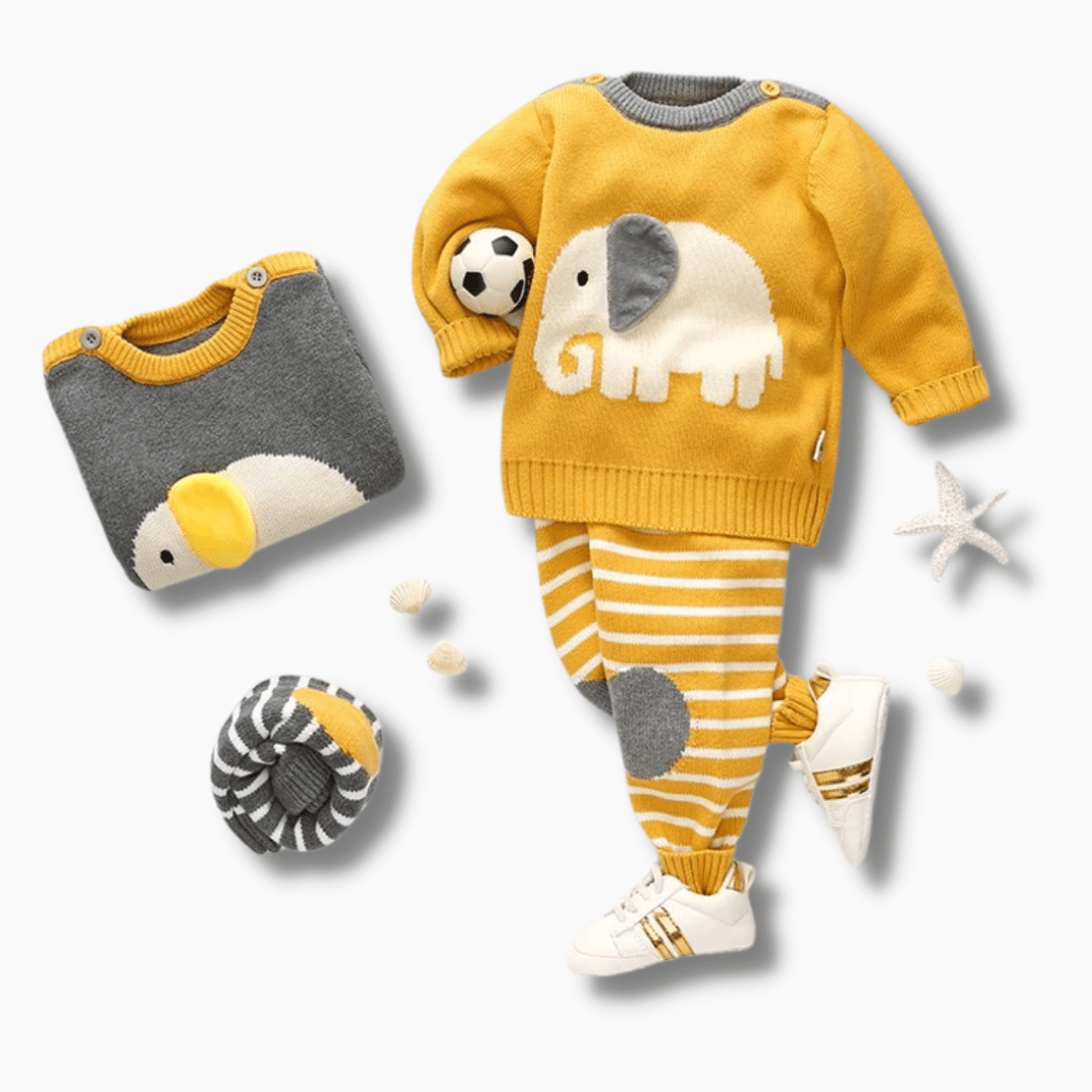 Boy's Clothing Cartoon Elephant Sweater Set