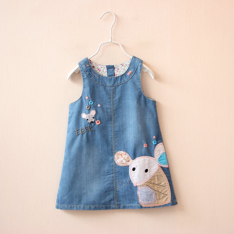 Girl's Clothing Light Blue / 2T Cartoon Mouse Denim Dress