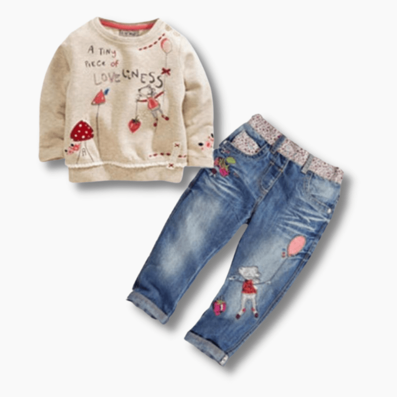 Girl's Clothing Cartoon Sweatshirt and Jeans Outfit