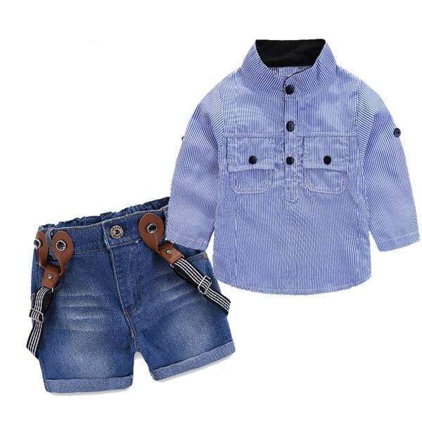 Boy's Clothing Blue Denim Set / 7T Casual Shirt and Denim Shorts