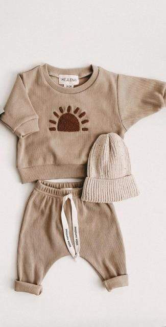 Khaki / 12M  80CM Casual Tops + Child Loose Trousers