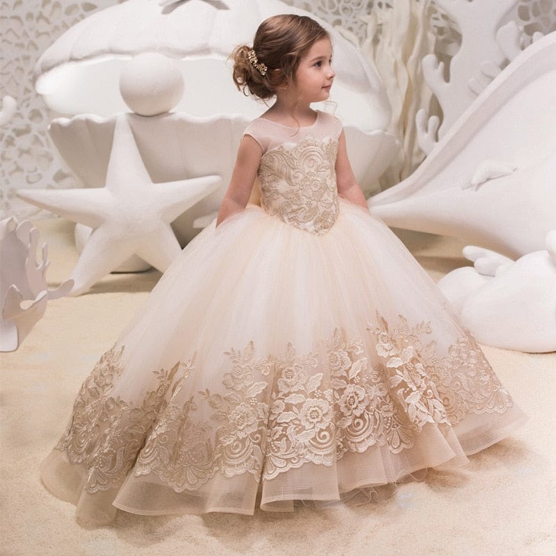 Champagne Whtie Kids Bridesmaid Dress